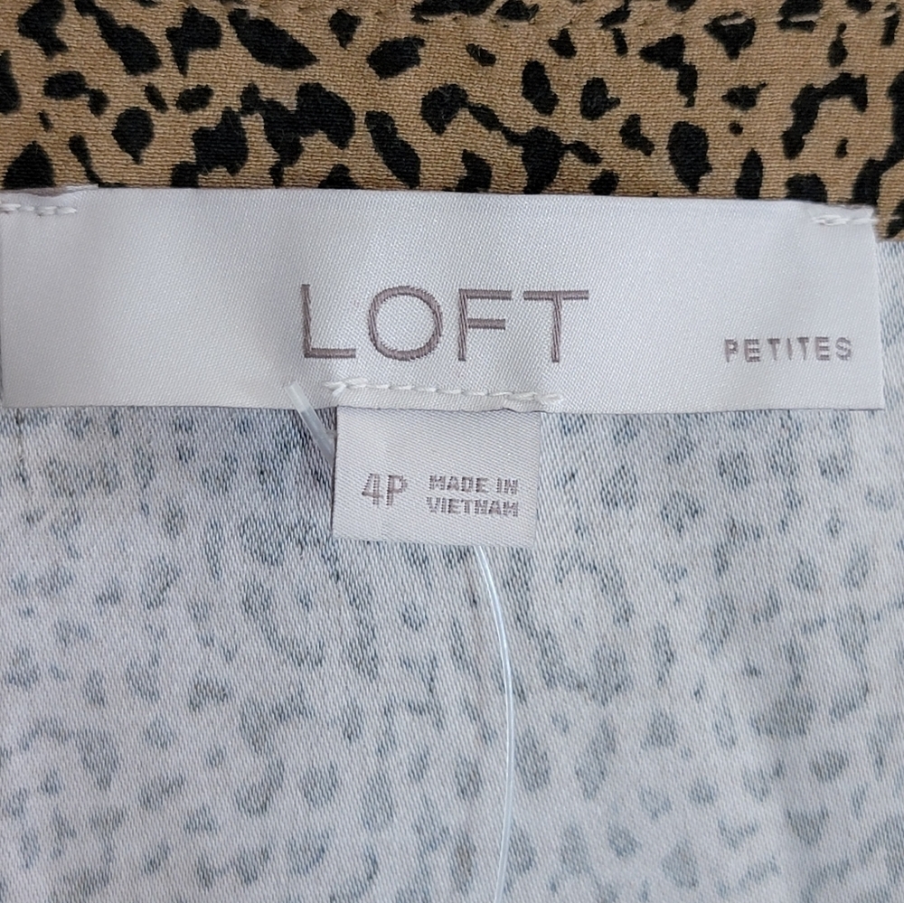 NWT Loft Petite Black & Tan Leopard Print V-neck Midi Shirt Dress Size 4P - Picture 6 of 8